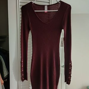 Maroon Skin Tight Long Sleeve Dress.